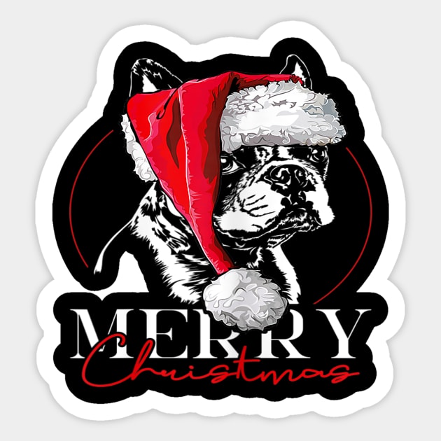 Santa Boston Terrier Merry Christmas Dog Mom Gift Sticker by Barnard